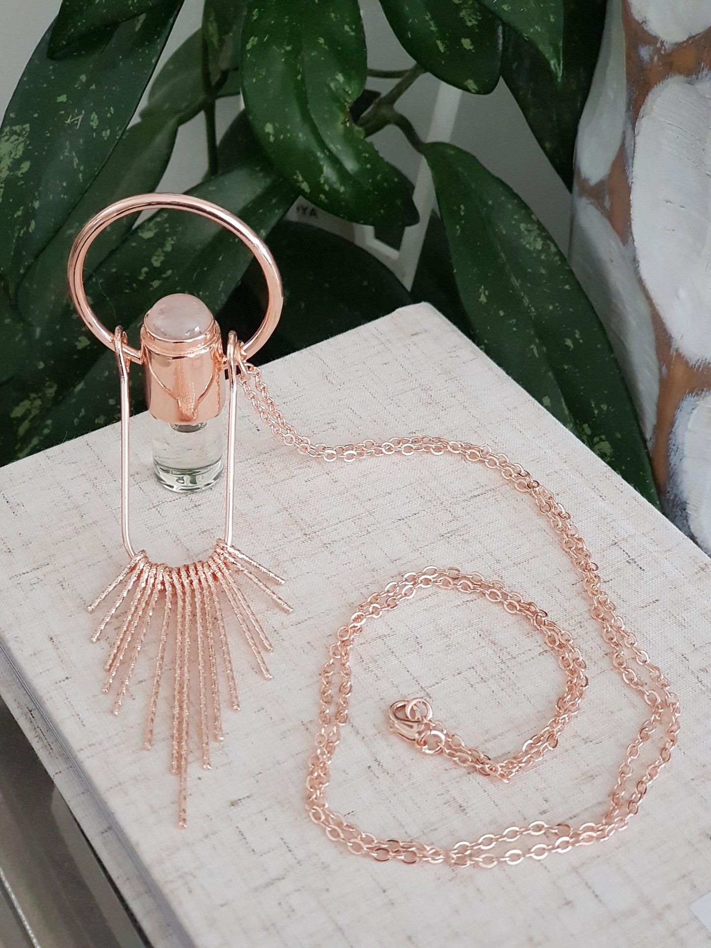 Aromatherapy Necklace with Embellished Clear Quartz Gemstone