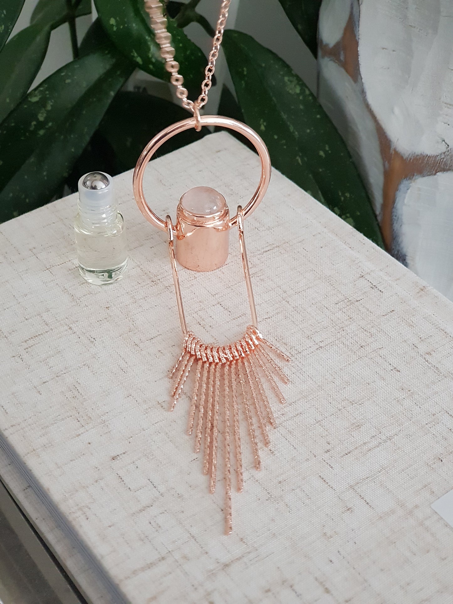 Aromatherapy Necklace with Embellished Clear Quartz Gemstone