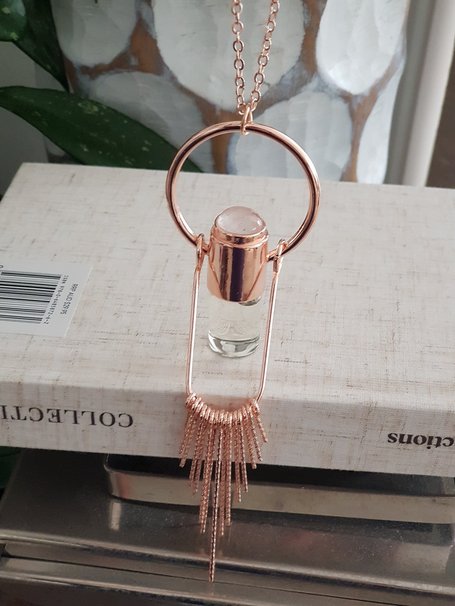 Aromatherapy Necklace with Embellished Clear Quartz Gemstone